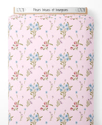 Tissu - Fleurs bleues et bourgeons