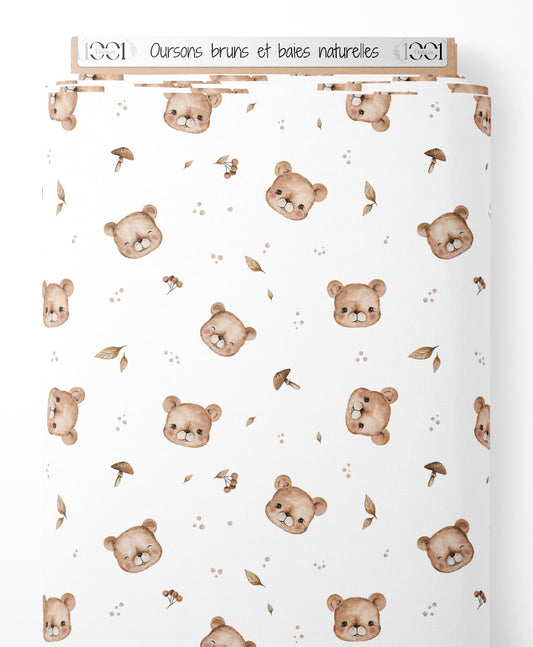 Tissu - Oursons bruns et baies naturelles