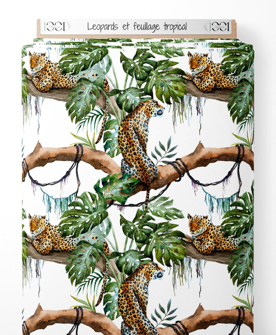 Tissu - Léopards et feuillage tropical