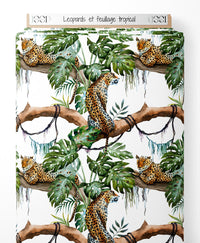Tissu - Léopards et feuillage tropical
