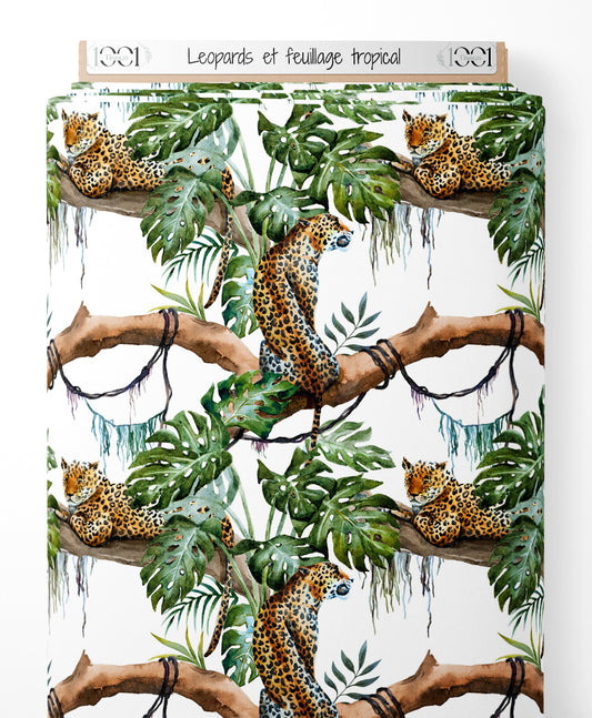 Tissu - Léopards et feuillage tropical