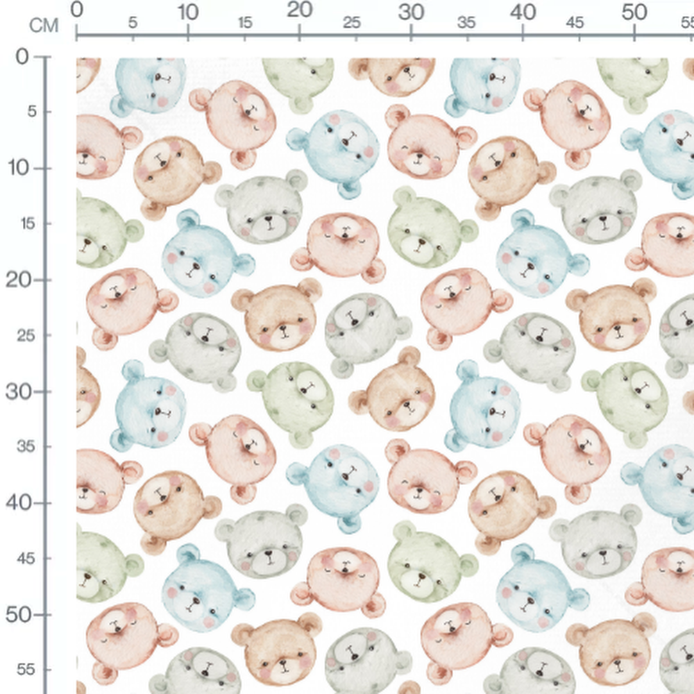 Tissu - Têtes d'oursons pastel