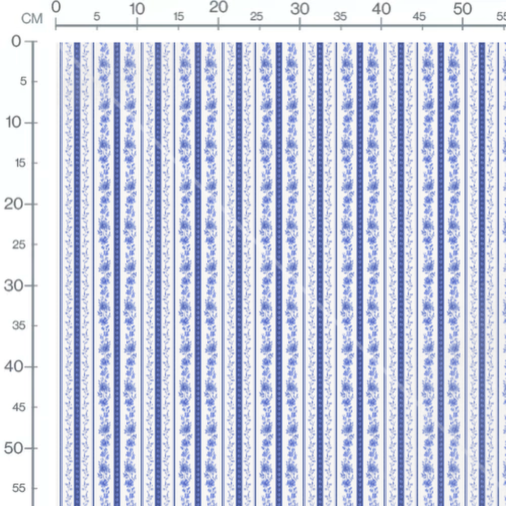 Tissu - Rayures florales bleues alternées