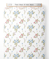 Tissu - Fleurs bleues et roses douces