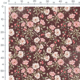 Tissu - Roses et fraises sur fond brun