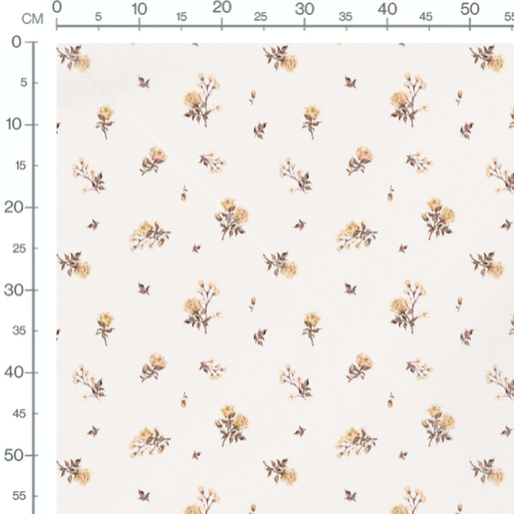 Tissu - Roses jaunes sur fond crème