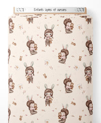 Tissu - Enfants lapins et oursons