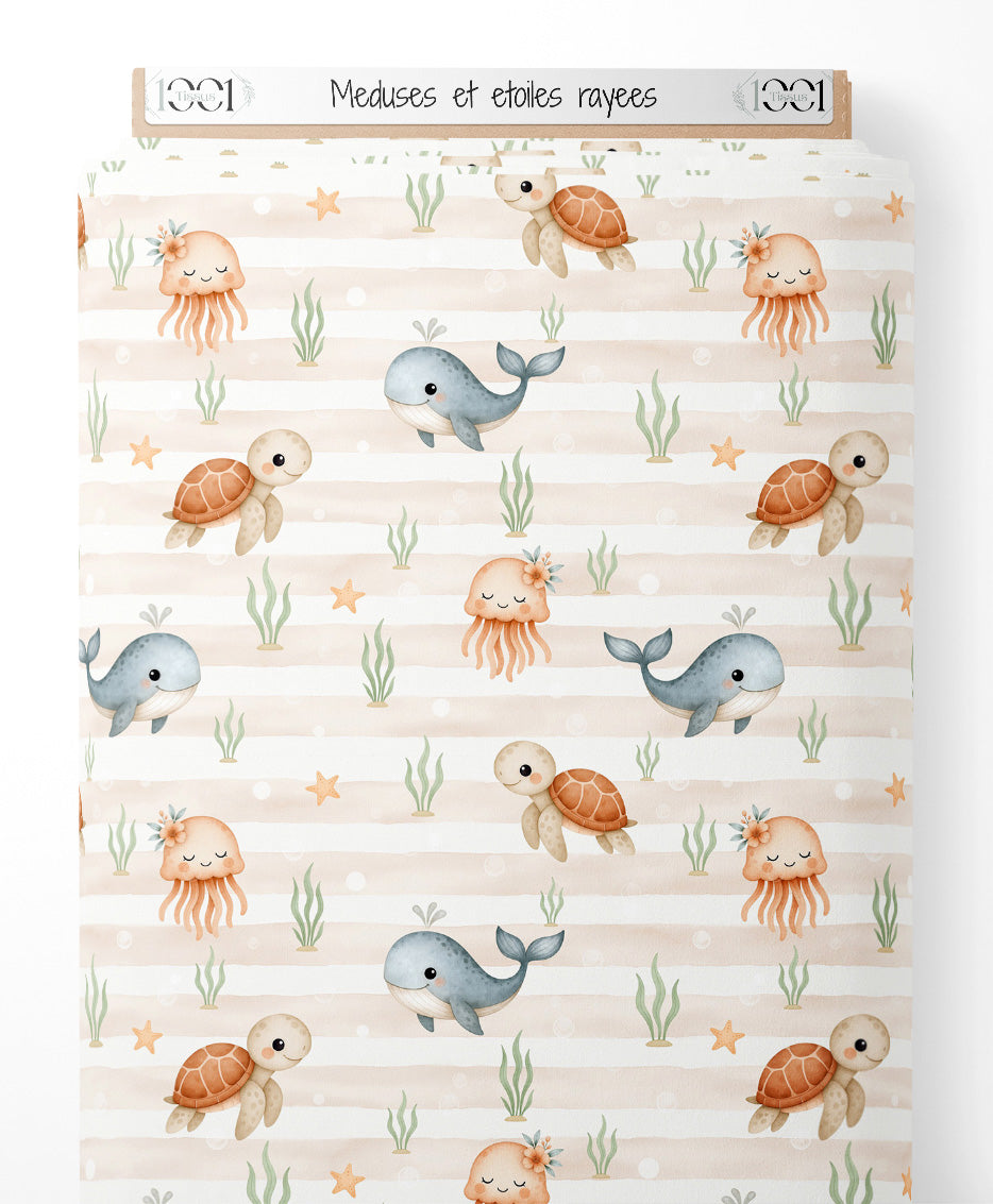 Tissu - Méduses et étoiles rayées