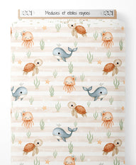 Tissu - Méduses et étoiles rayées