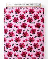 Tissu - Fleurs roses avec motifs blancs