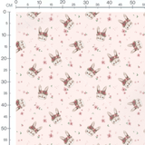 Tissu - Lapins fleuris sur fond rose