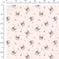 Tissu - Lapins fleuris sur fond rose