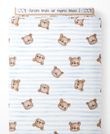 Tissu - Oursons bruns sur rayures bleues 2