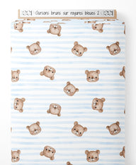 Tissu - Oursons bruns sur rayures bleues 2