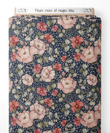 Tissu - Fleurs roses et rouges bleu