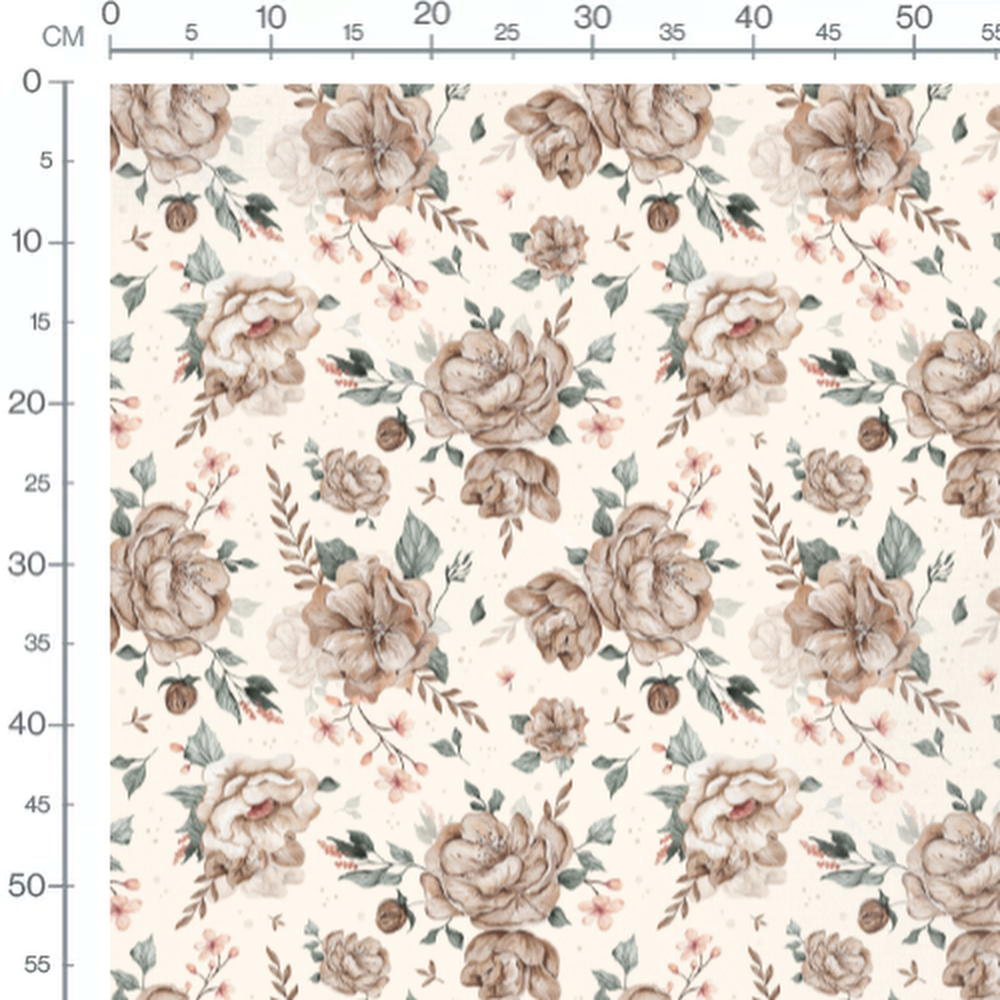 Tissu - Fleurs beige sur fond crème 2