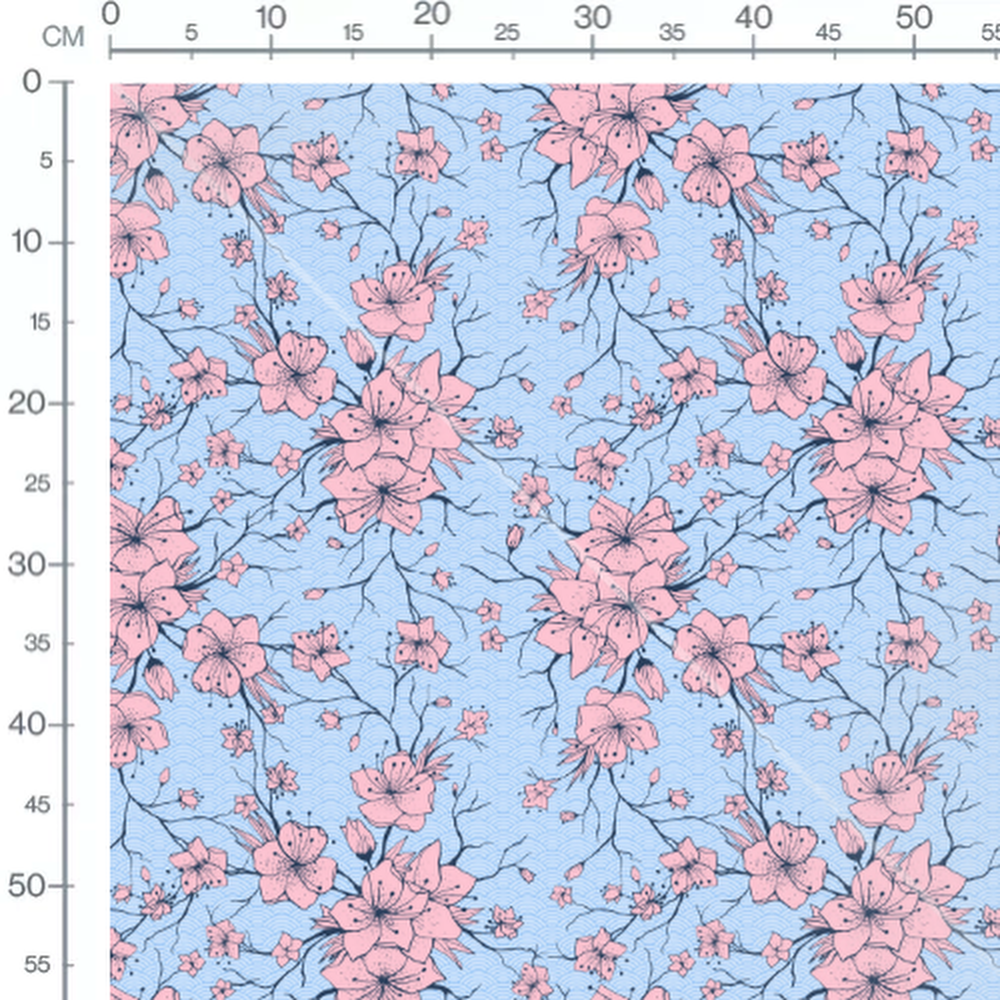 Tissu - Cerisier sur fond bleu clair