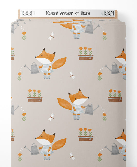 Tissu - Renard arrosoir et fleurs
