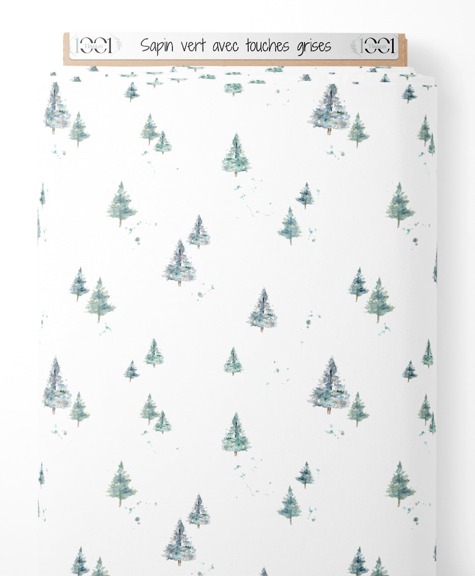 Tissu - Sapin vert avec touches grises