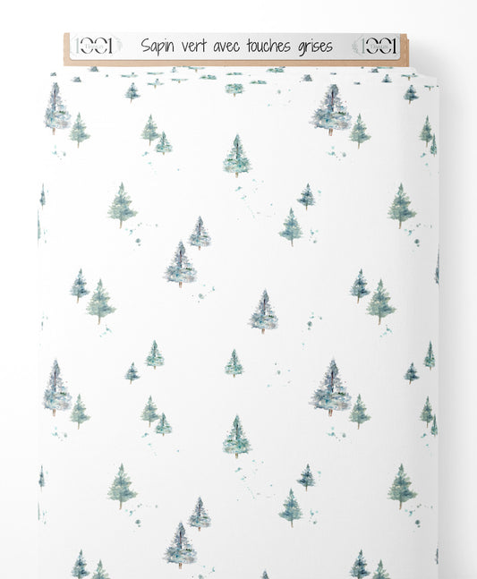 Tissu - Sapin vert avec touches grises
