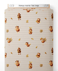 Tissu - Animaux marron sur fond beige