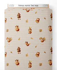 Tissu - Animaux marron sur fond beige