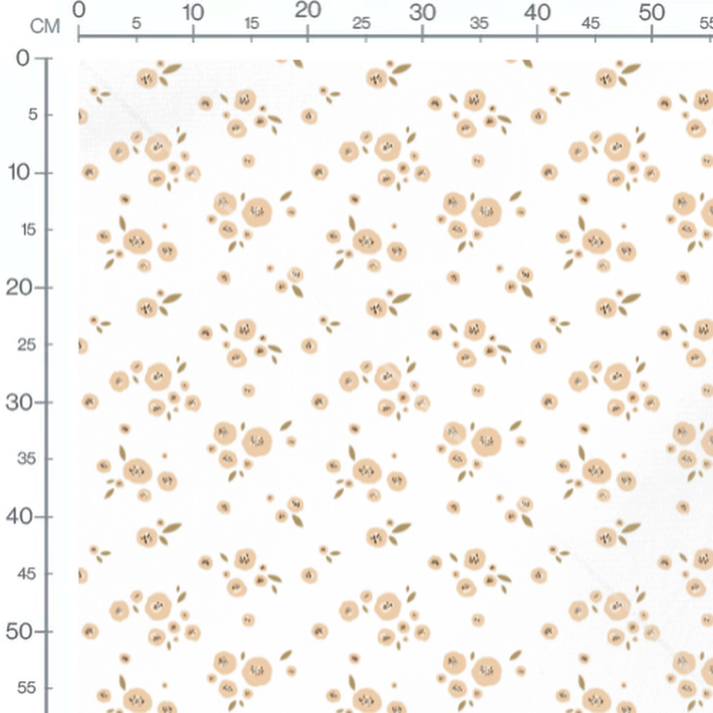 Tissu - Fleurs beiges sur fond blanc