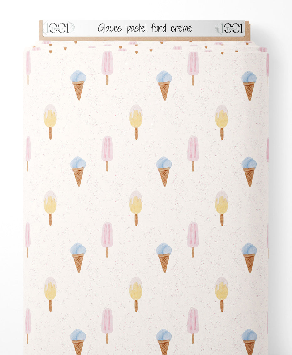 Tissu - Glaces pastel sur fond crème