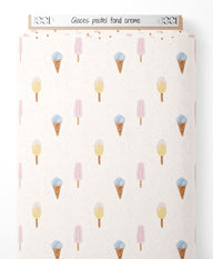 Tissu - Glaces pastel sur fond crème