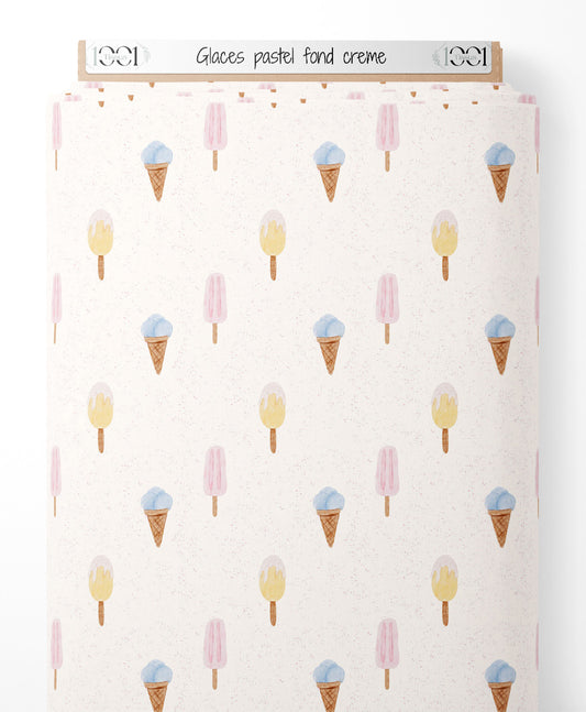 Tissu - Glaces pastel sur fond crème