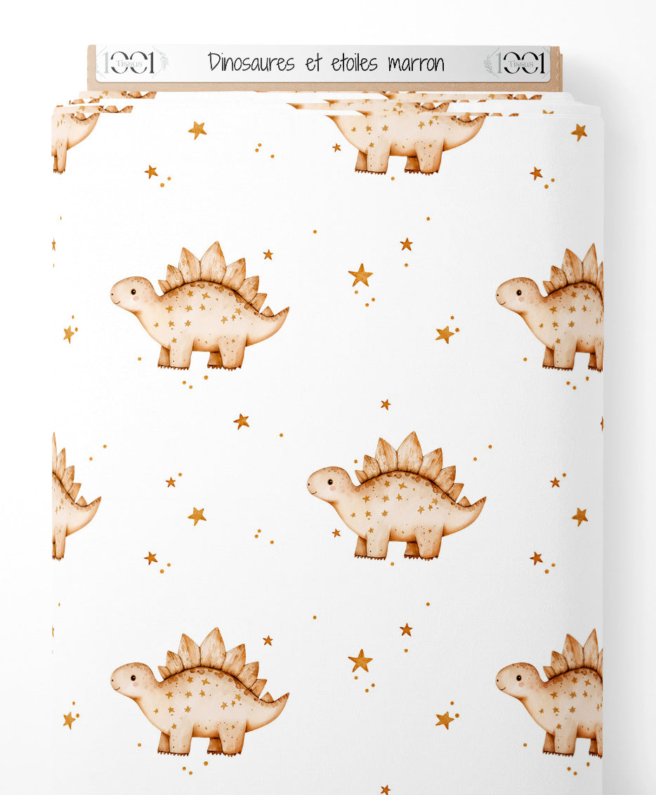 Tissu - Dinosaures et étoiles marron