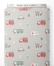 Tissu - Véhicules colorés et arbres 2