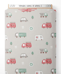 Tissu - Véhicules colorés et arbres 2