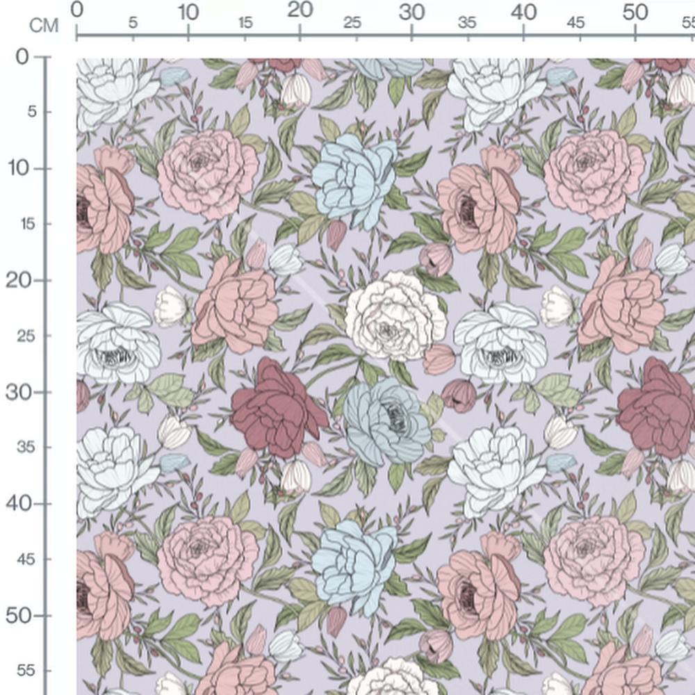 Tissu - Pivoines pastel sur fond lilas