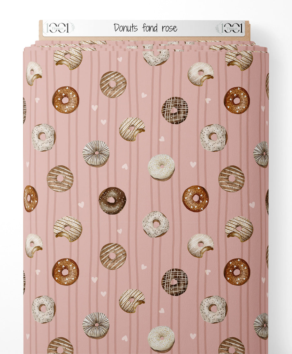 Tissu - Donuts sur fond rose