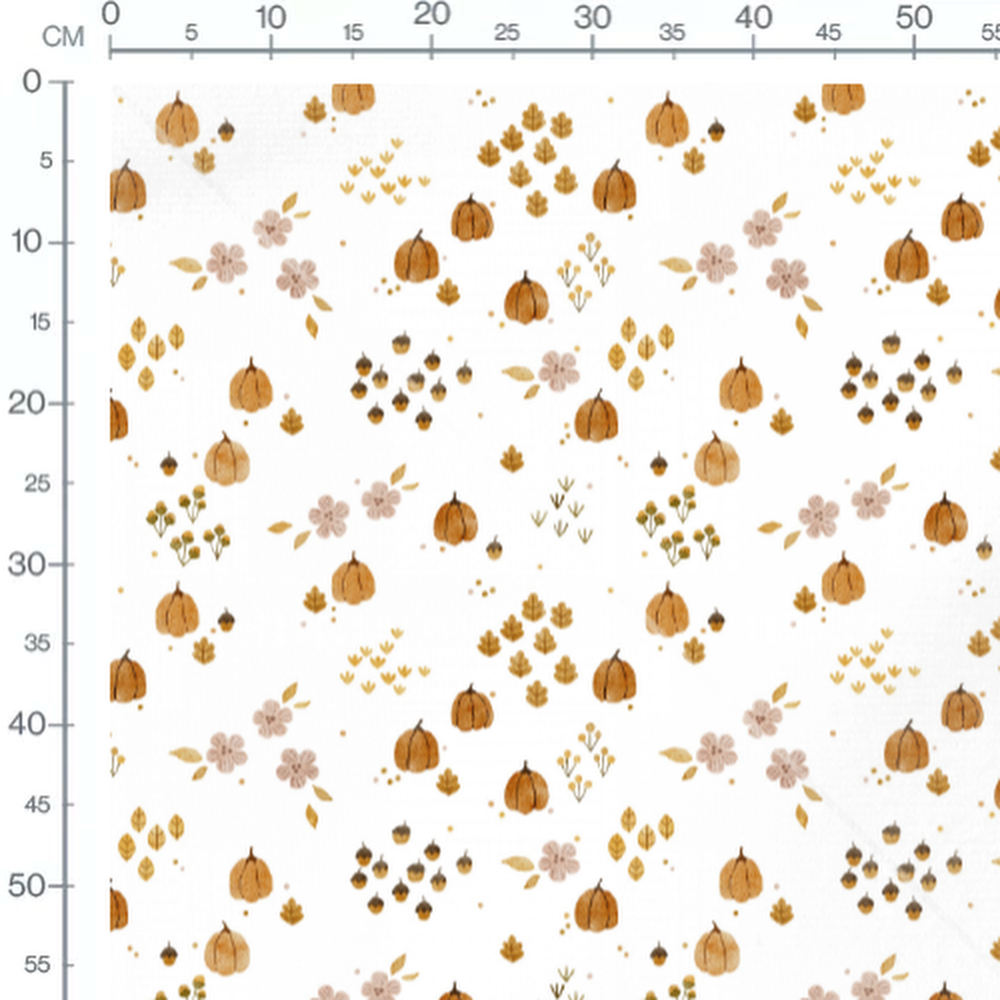 Tissu - Citrouilles et fleurs roses