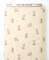 Tissu - Lapins beige sur fond crème