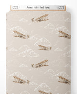 Tissu - Avions rétro sur fond beige