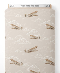 Tissu - Avions rétro sur fond beige