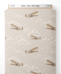 Tissu - Avions rétro sur fond beige
