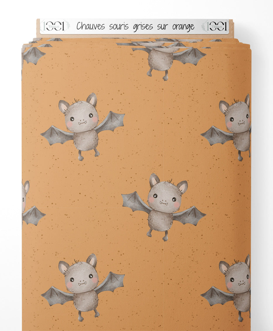 Tissu - Chauves-souris grises sur orange
