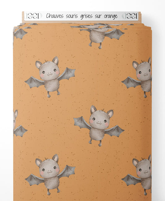 Tissu - Chauves-souris grises sur orange
