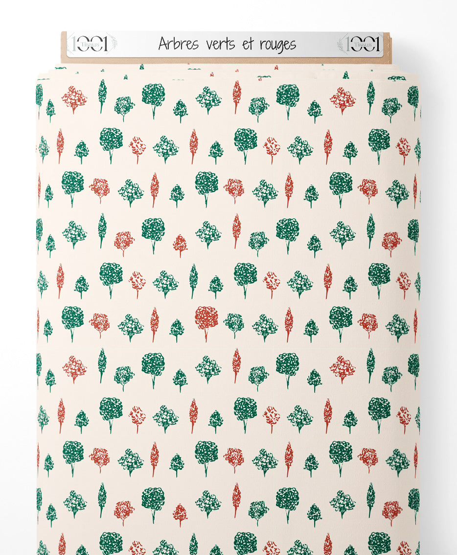 Tissu - Arbres verts et rouges