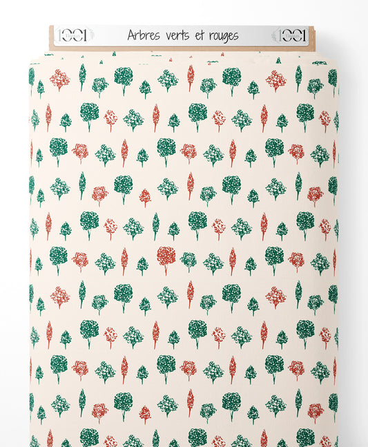 Tissu - Arbres verts et rouges