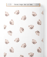 Tissu - Oursons beiges doux sur blanc