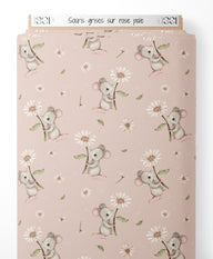 Tissu - Souris grises sur rose pâle