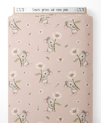 Tissu - Souris grises sur rose pâle