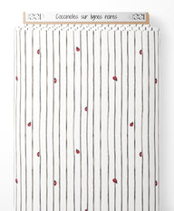 Tissu - Coccinelles sur lignes noires