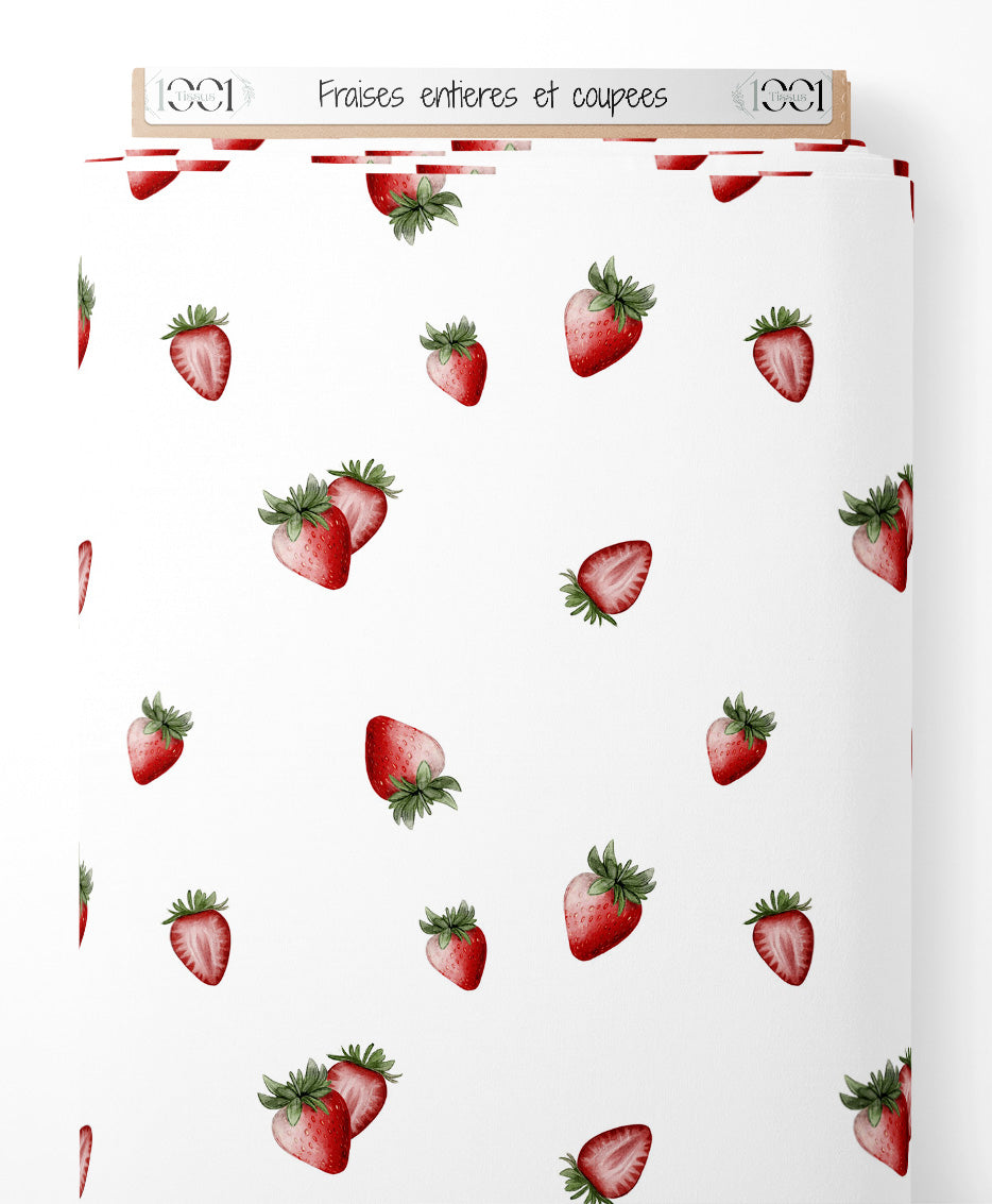 Tissu - Fraises entières et coupées