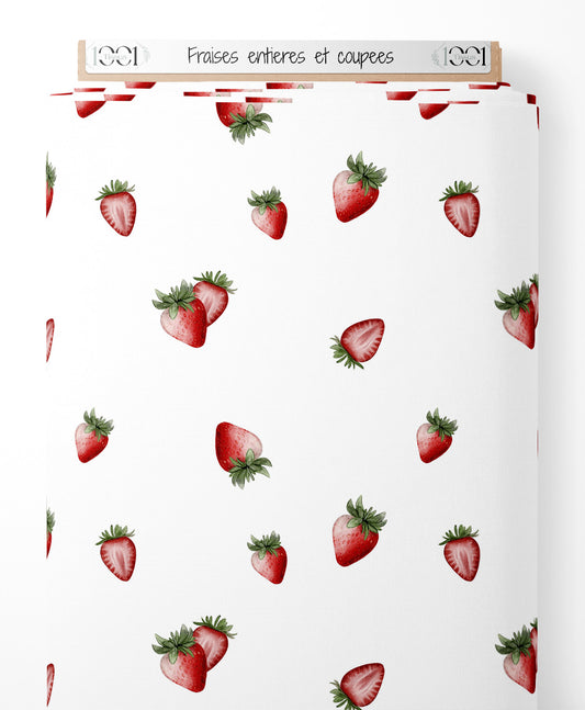 Tissu - Fraises entières et coupées